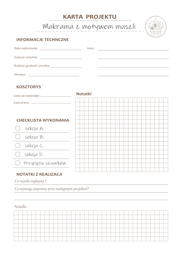 Makrama z motywem muszli – wzór PDF z wymiarami sznurków - obrazek 3