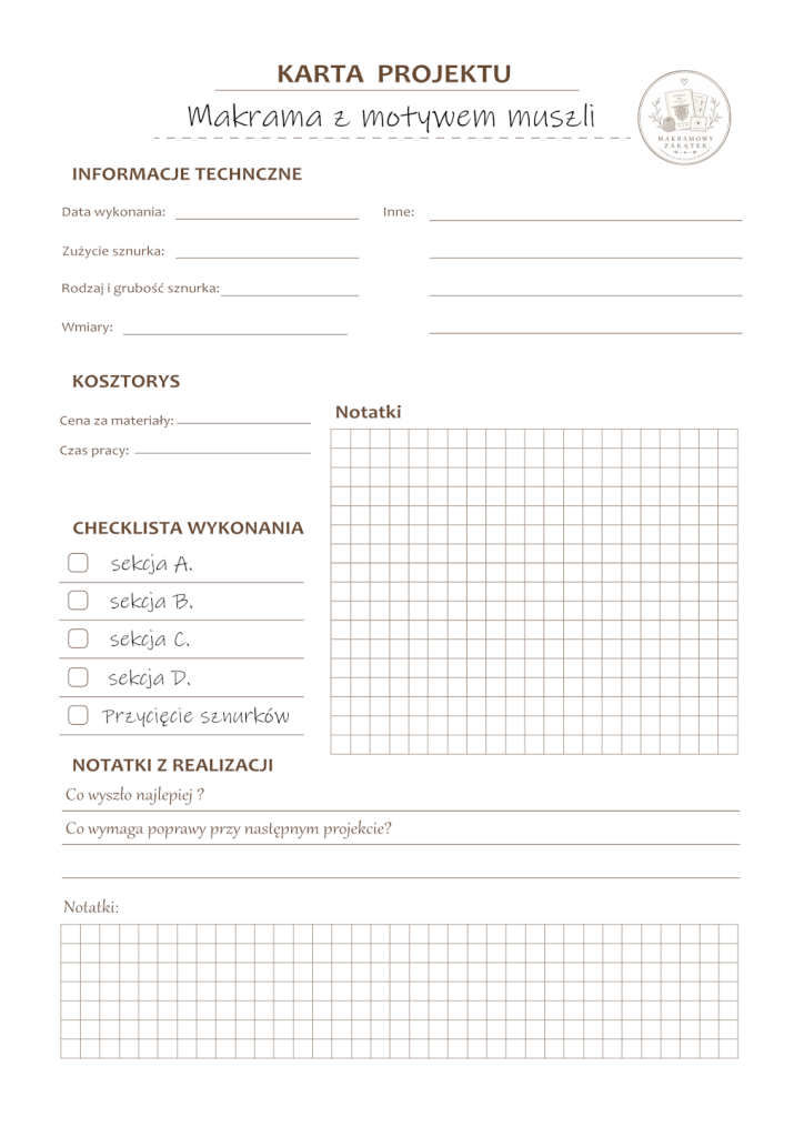 Makrama z motywem muszli – wzór PDF z wymiarami sznurków