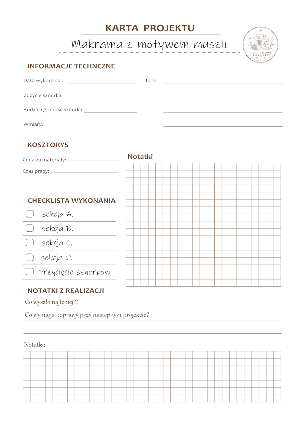 Makrama z motywem muszli – wzór PDF z wymiarami sznurków - obrazek 3